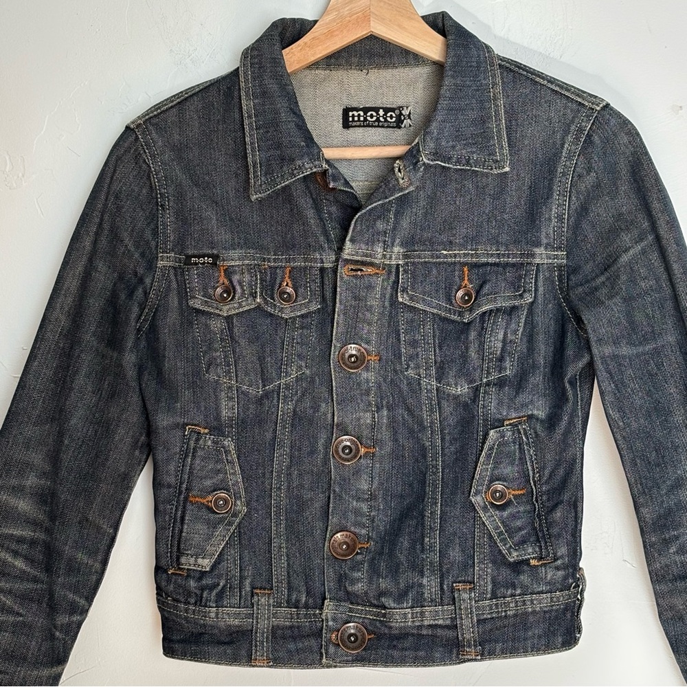 Makers Of True Originals Blue Denim Cropped Stretch Jeans Jacket Size S